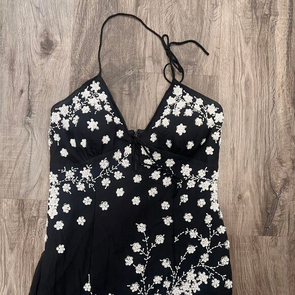 Y2K Fairy Whimsygoth Glam Silk Beaded Asymmetrical Formal Cocktail Dress - Picture 3 of 8